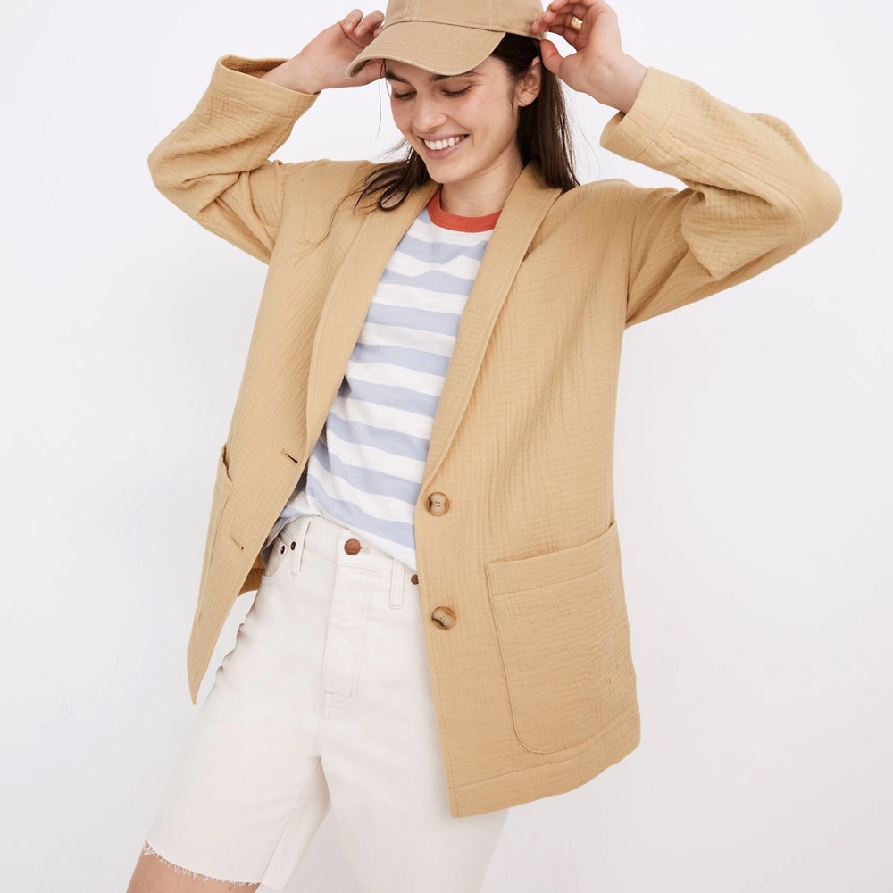 MADEWELL Summer Dune Tan Lightspun Gauzy Cotton Dorset Blazer Size Small